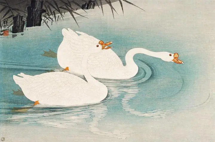 Geese Amid Reeds, Aesthetic Art, Animal & Birds, Animal & Birds B