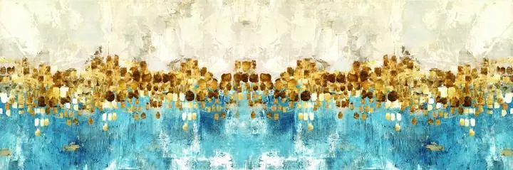 Gold Blue Abstract Artwork, Wall Art, Old Gold, Gold Landscape