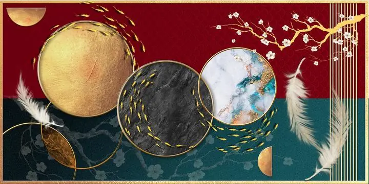 Gold Circle Art Piece, Wall Art, Old Gold, Gold Landscape