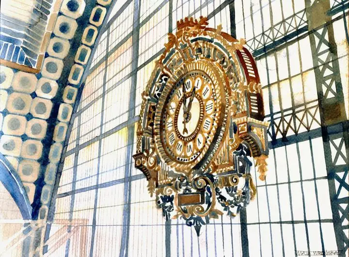 Gold Clock Tower Interior, Wall Art, Water Color Art, Water Color Art A