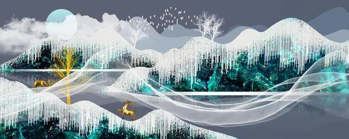 Gold Deer White Mountains, Wall Art, Old Gold, Gold Landscape
