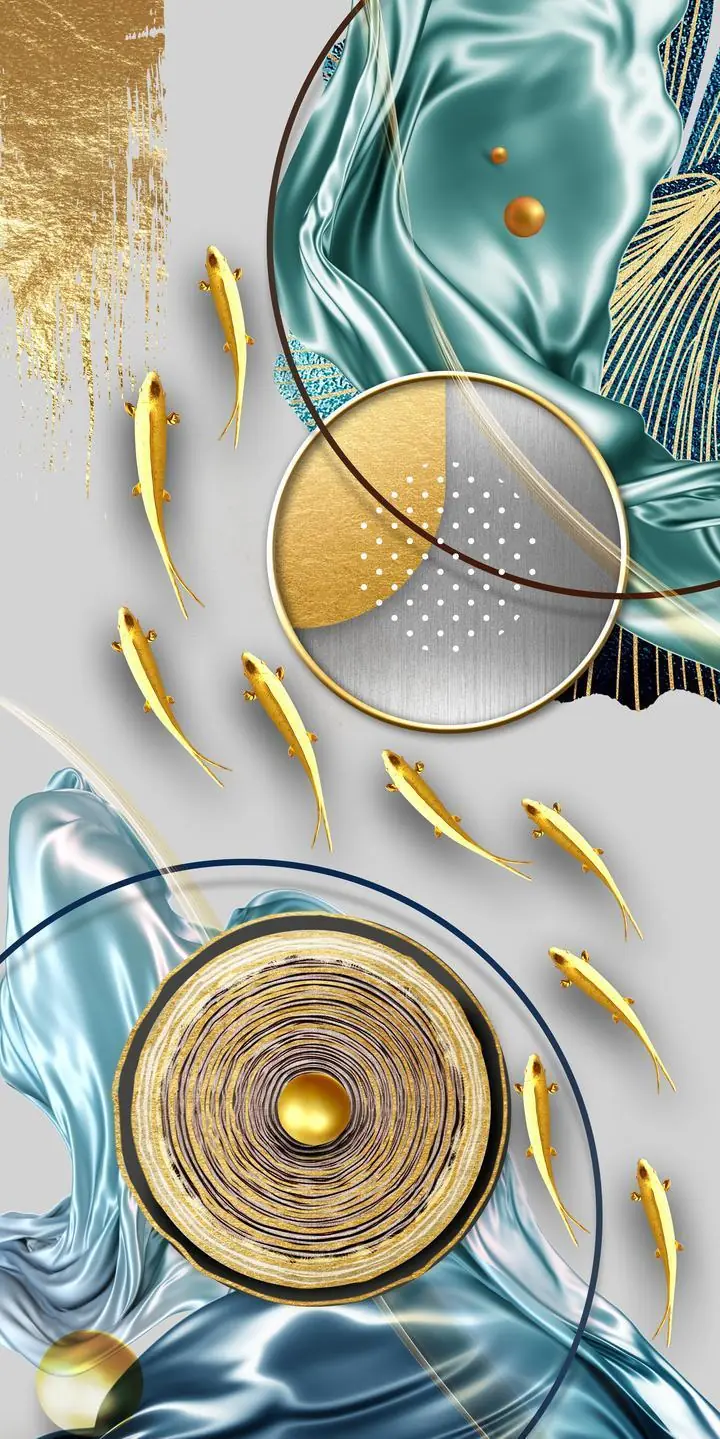 Gold Fish Swimming Circles 2, Wall Art, Decor Wall Art, Decor Wall Art G