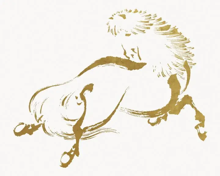 Gold Japanese Horse, Aesthetic Art, Animal & Birds, Animal & Birds B