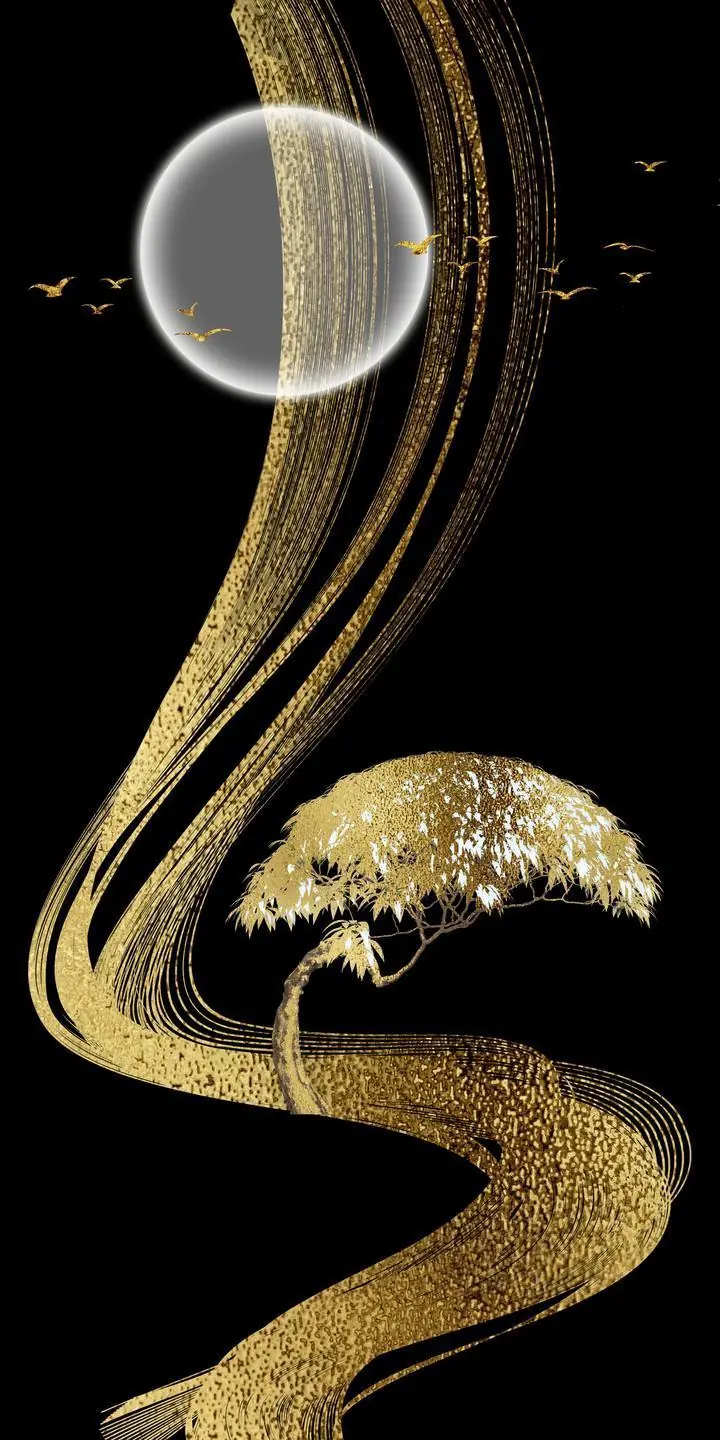 Gold Tree Moon Birds, Wall Art, Decor Wall Art, Decor Wall Art G