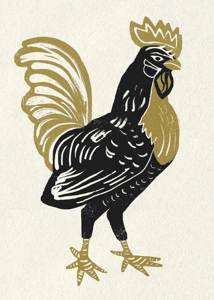Gold Black Rooster, Aesthetic Art, Animal & Birds, Animal & Birds B