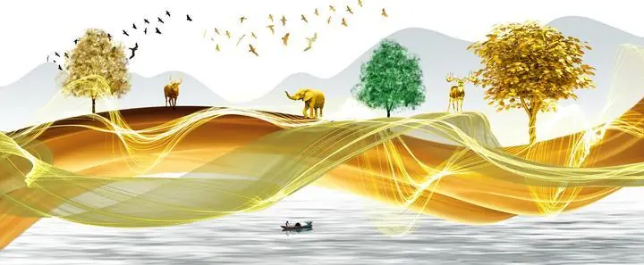 Golden Abstract Landscape, Wall Art, Old Gold, Gold Landscape