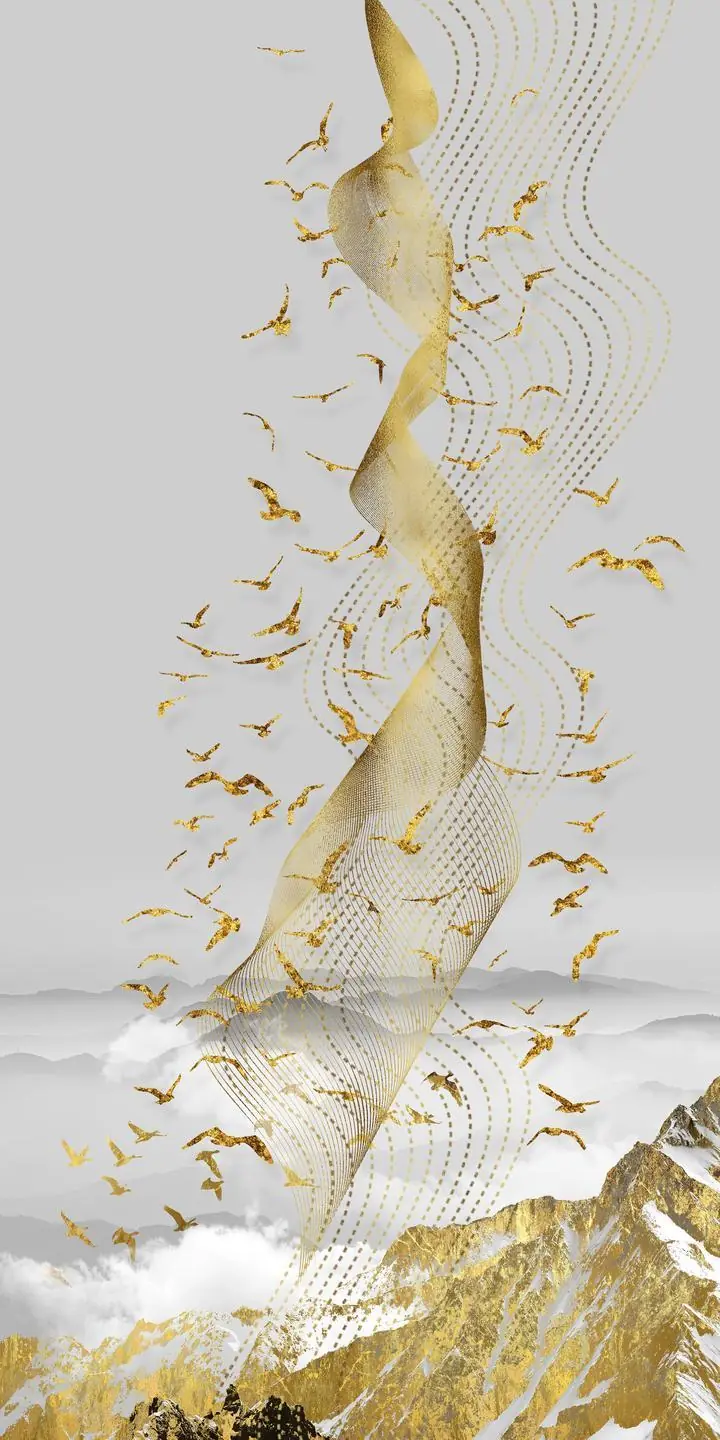 Golden Birds Mountainscape Artwork, Wall Art, Decor Wall Art, Decor Wall Art G