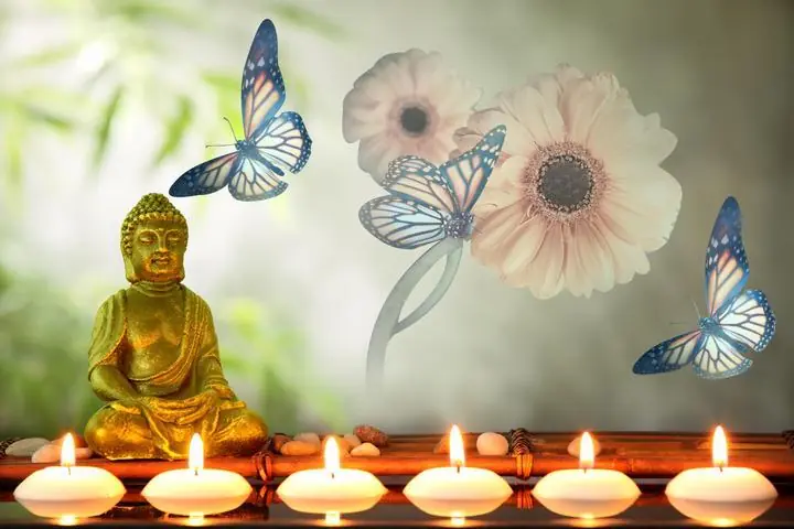 Golden Buddha With Candles, Religious, Buddha