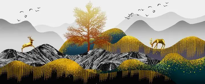 Golden Deer Mountain Landscape 9