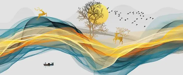 Golden Deer Tree Landscape 2