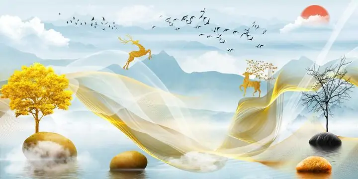 Golden Deer Tree Landscape 5