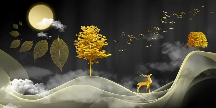 Golden Deer Tree Landscape