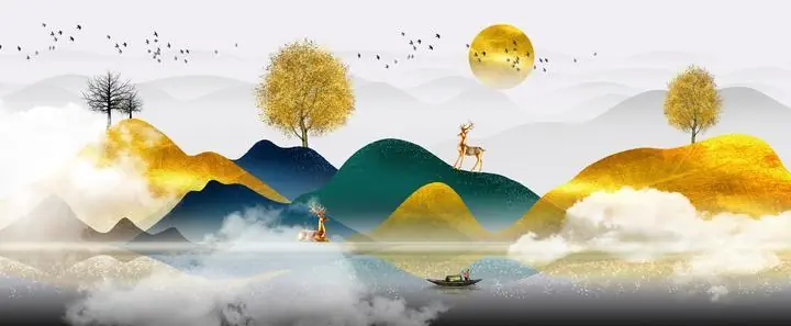 Golden Mountains And Clouds Landscape 3, Wall Art, Old Gold, Gold Landscape
