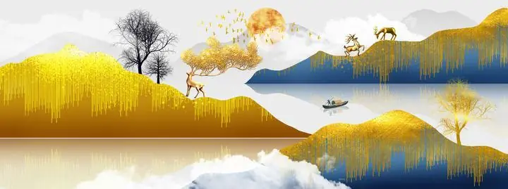 Golden Mountains And Trees, Wall Art, Old Gold, Gold Landscape