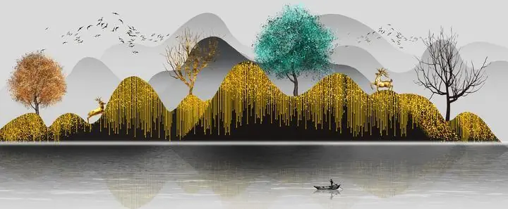 Golden Mountains Landscape, Wall Art, Old Gold, Gold Landscape