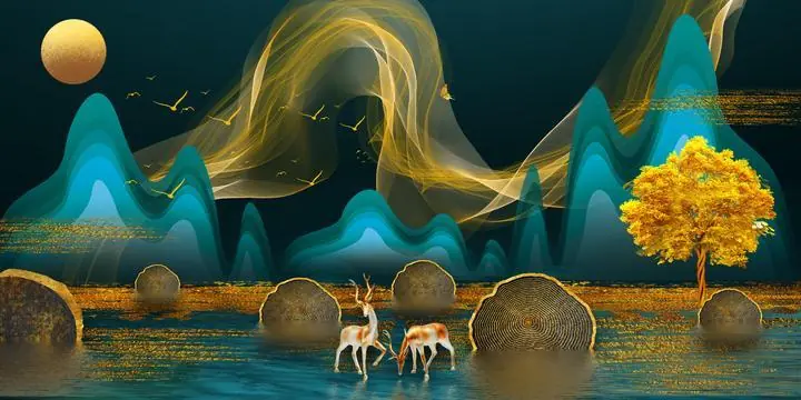 Golden Tree 4, Wall Art, Old Gold, Gold Landscape