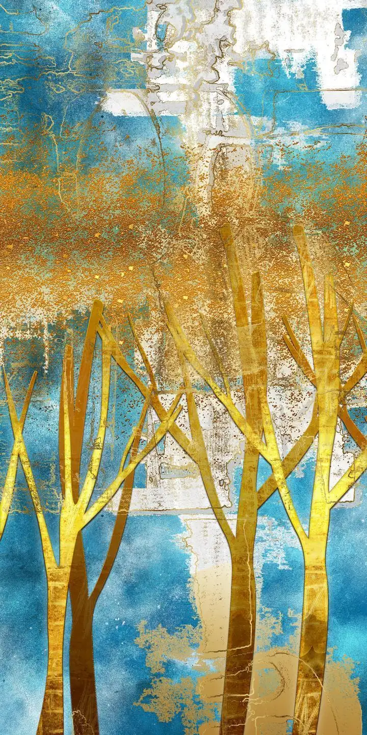 Golden Trees Blue Background, Wall Art, Decor Wall Art, Decor Wall Art G