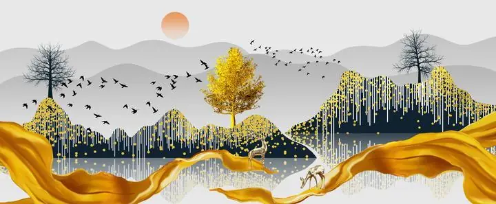 Golden Yellow Mountain Landscape, Wall Art, Old Gold, Gold Landscape