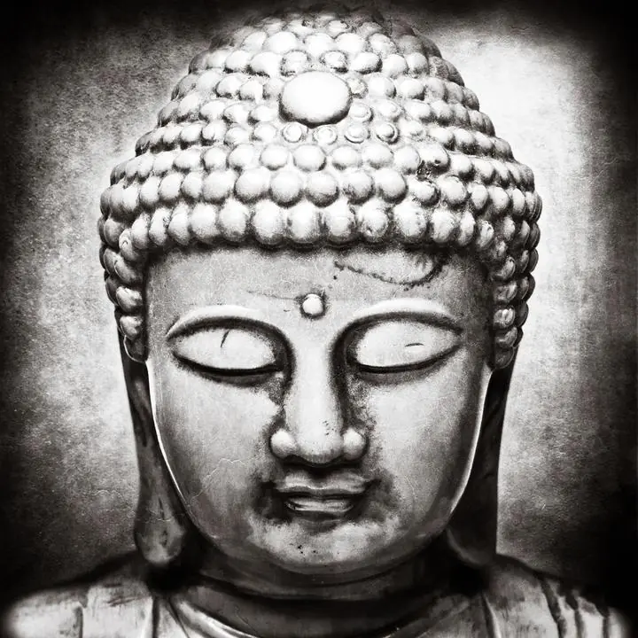 Gray Buddha Head Sculpture, Religious, Buddha