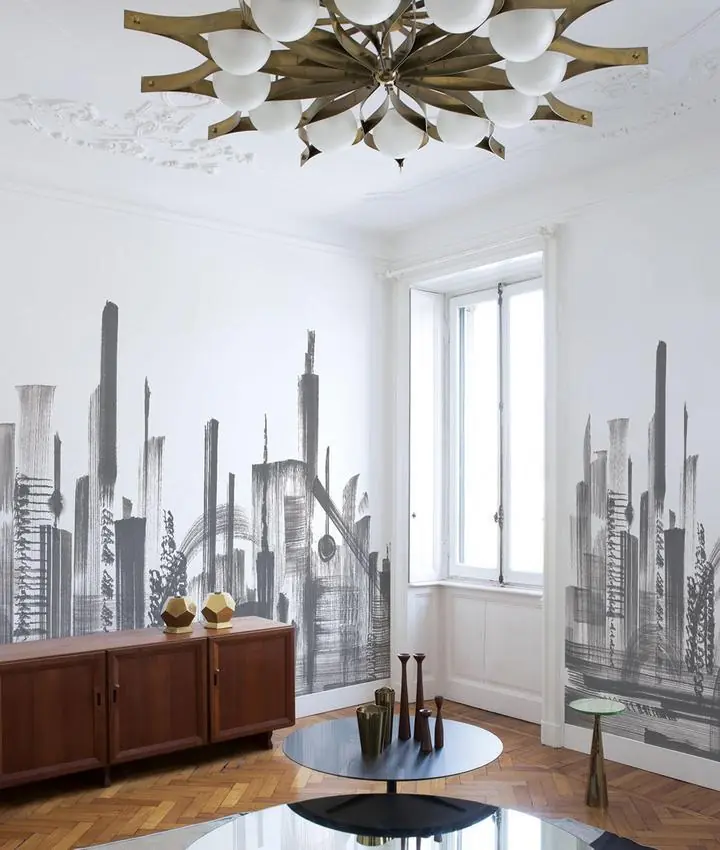 Gray City Skyline Drawing