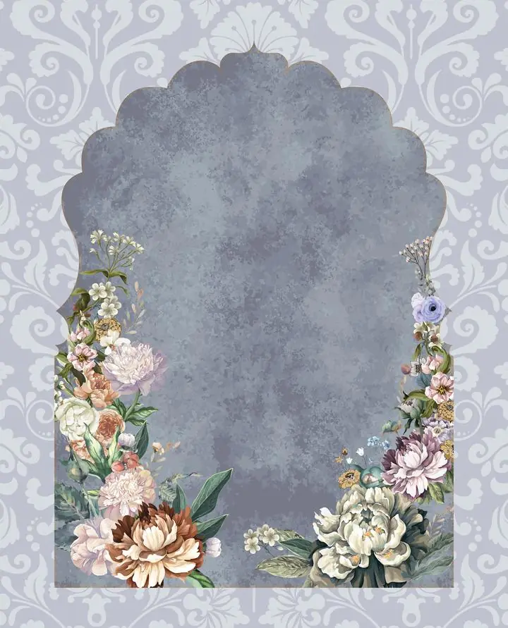 Gray Floral Border Frame, Indian Art, Pichwai, Pichwai Portrait
