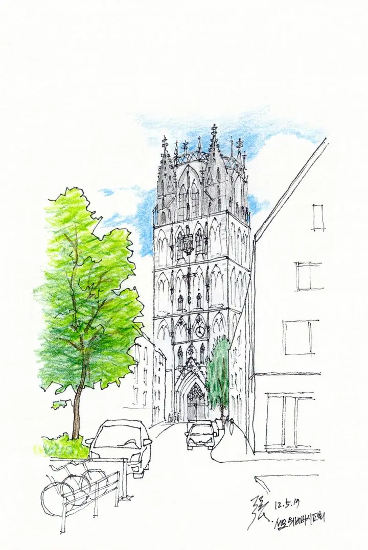 Gray Gothic Building, Wall Art, Line Art