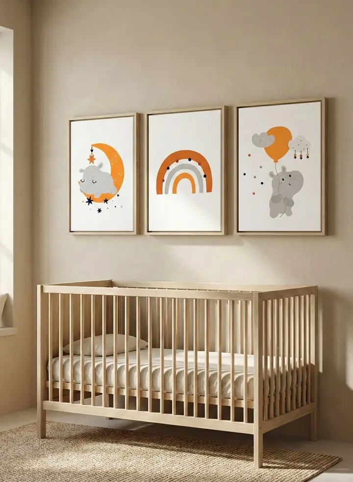 Gray Hippopotamus Orange Rainbow Moon