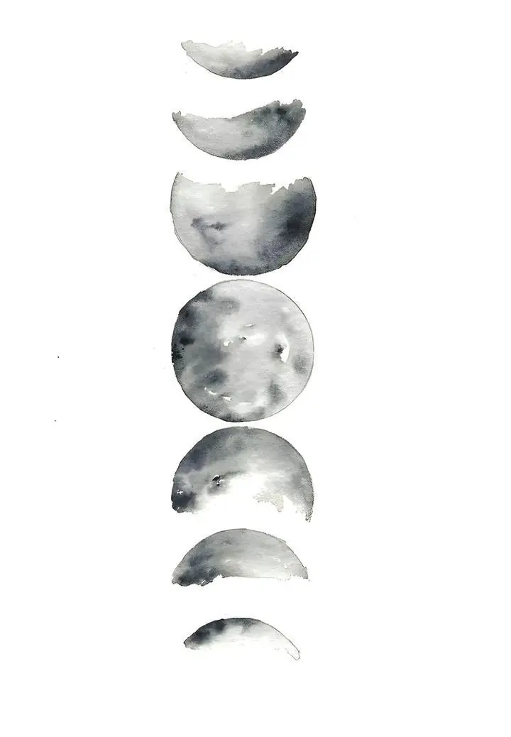 Gray Moon Phases, Wall Art, Modern, Modern Monochrome