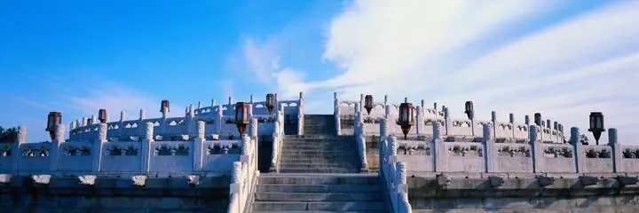 Gray Stone Staircase Red Lantern Blue, Wallpaper, World Landscape