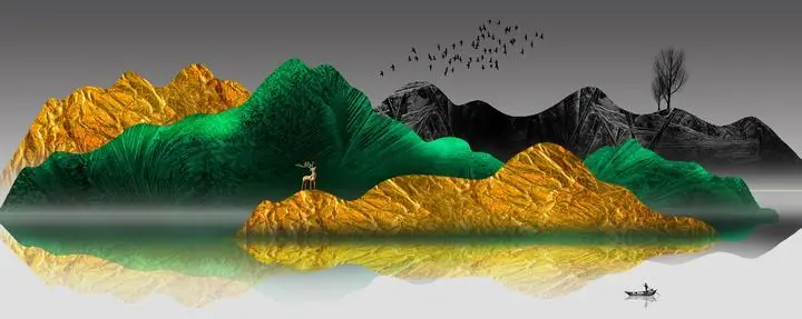 Green And Yellow Mountains, Wall Art, Old Gold, Gold Landscape