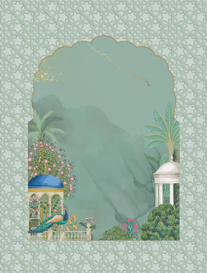 Green Archway With Peacock, Indian Art, Pichwai, Pichwai Portrait