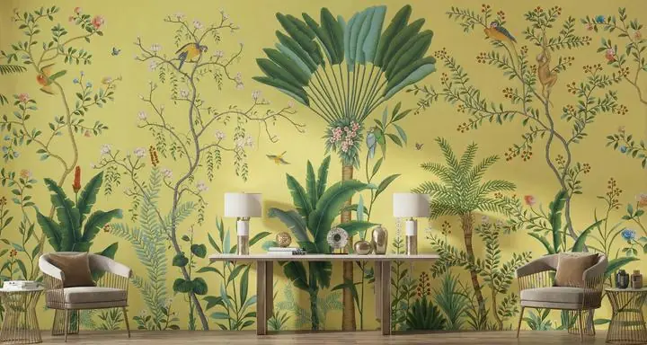 Green Banana Tree Palm Yellow Background