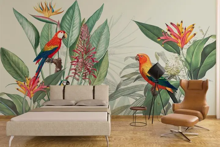 Green Leaves Red Yellow Flower Blue