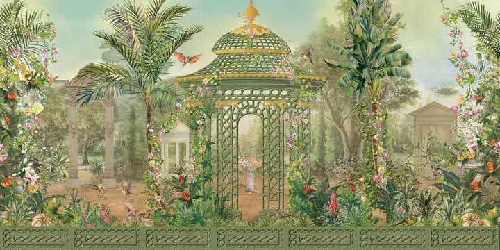 Green Metal Garden Gazebo, Indian Art, Pichwai, Pichwai Landscape