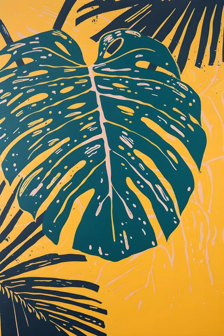 Green Monstera Leaf Yellow, Aesthetic Art, Pop Art