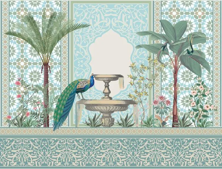 Green Palm Tree 5, Indian Art, Pichwai, Pichwai Landscape
