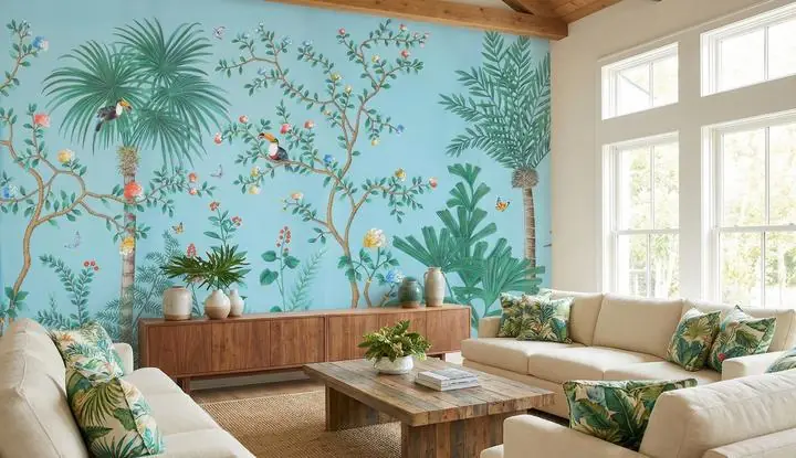 Green Palm Tree Blue Sky Red