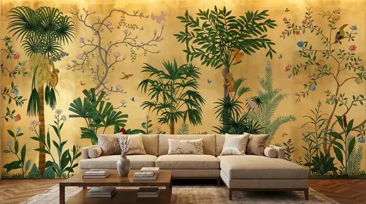 Green Palm Tree Brown Monkey Yellow