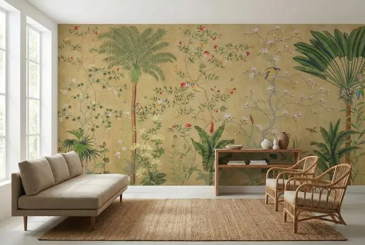 Green Palm Tree White Flower Red