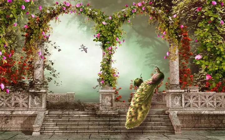 Green Peacock Bird, Wallpaper, Old 3D