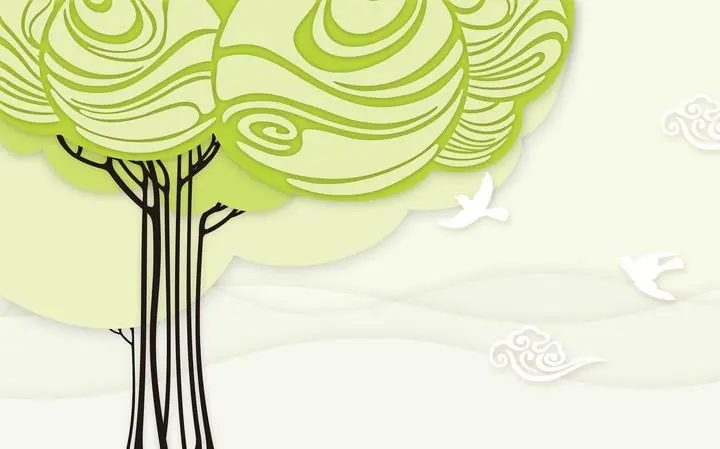 Green Tree White Birds Cloud, Wallpaper, Old 3D