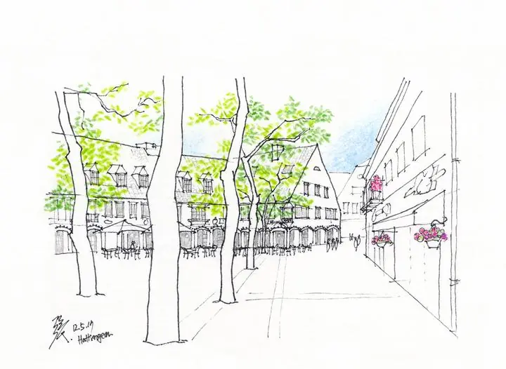 Green Trees Street, Wall Art, Line Art