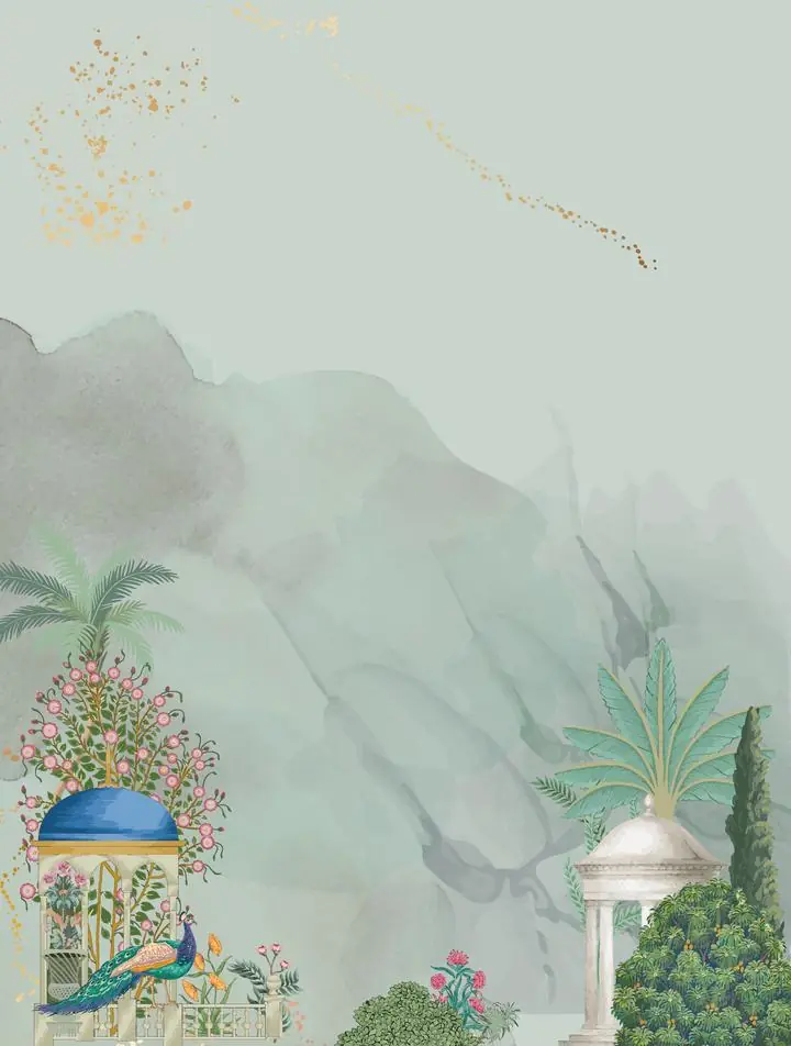 Green Tropical Garden 2, Indian Art, Pichwai, Pichwai Portrait
