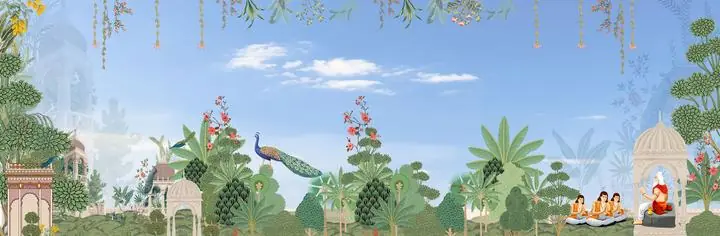 Green Tropical Garden, Indian Art, Pichwai, Pichwai Landscape