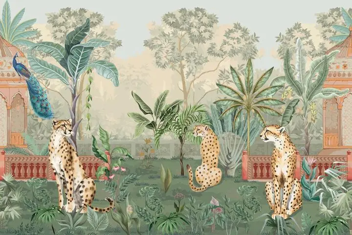Green Tropical Jungle 3, Indian Art, Pichwai, Pichwai Landscape