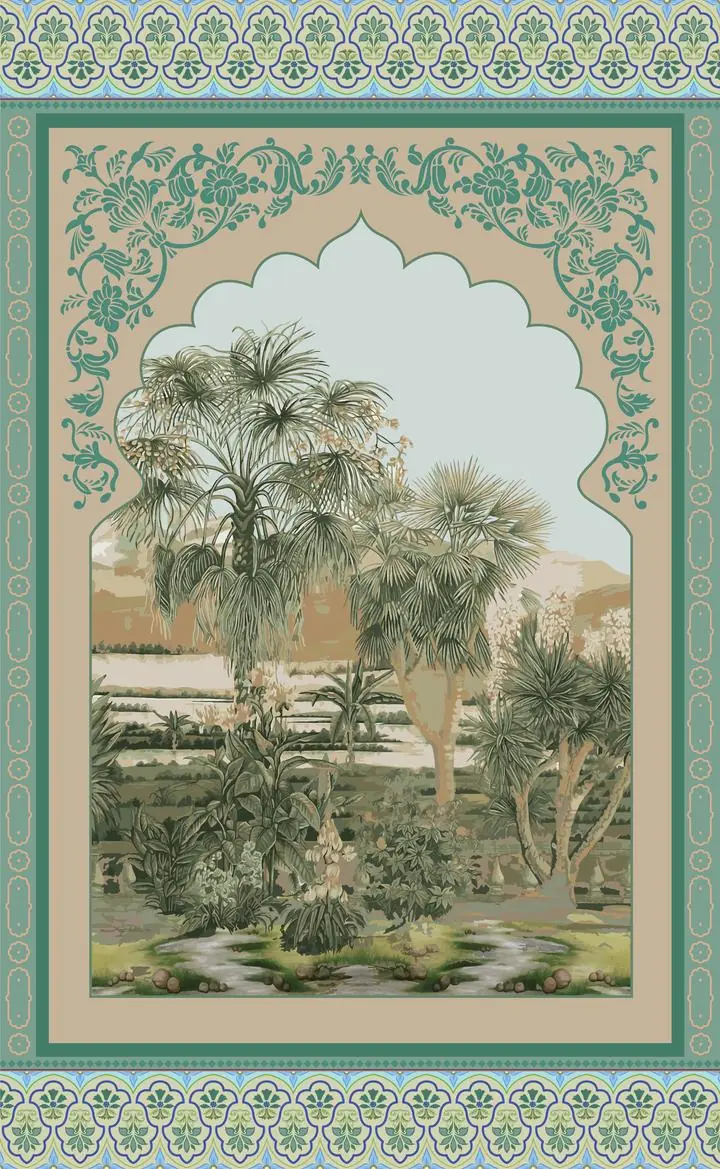 Green Tropical Palm Trees 2, Indian Art, Pichwai, Pichwai Portrait