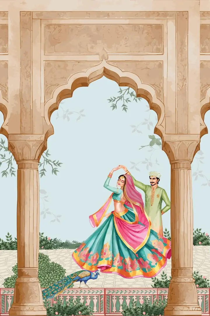 Green Woman Pink Sari Dancing, Indian Art, Pichwai, Pichwai Portrait