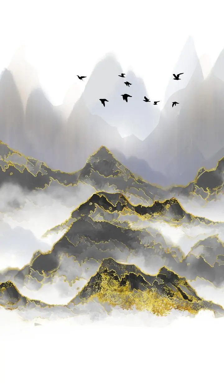 Grey Mountain Range With Birds, Wall Art, Decor Wall Art, Decor Wall Art G