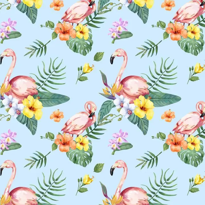Hand Drawn Flamingo Bird With Tropical, Aesthetic Art, Animal & Birds, Animal & Birds B