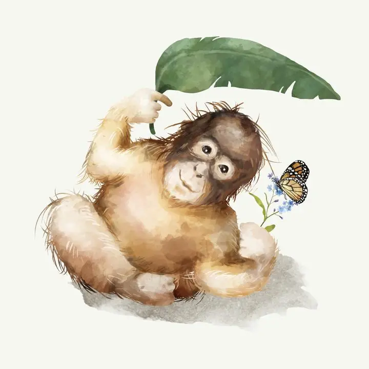 Illustration Of A Baby Chimpanzee, Aesthetic Art, Animal & Birds, Animal & Birds B
